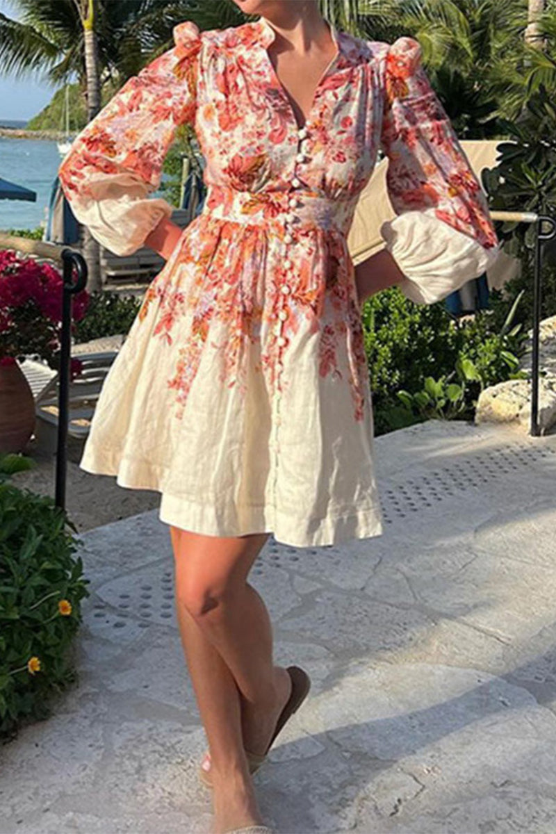 Aria - Robe élégante à col en V avec motif floral pour femmes