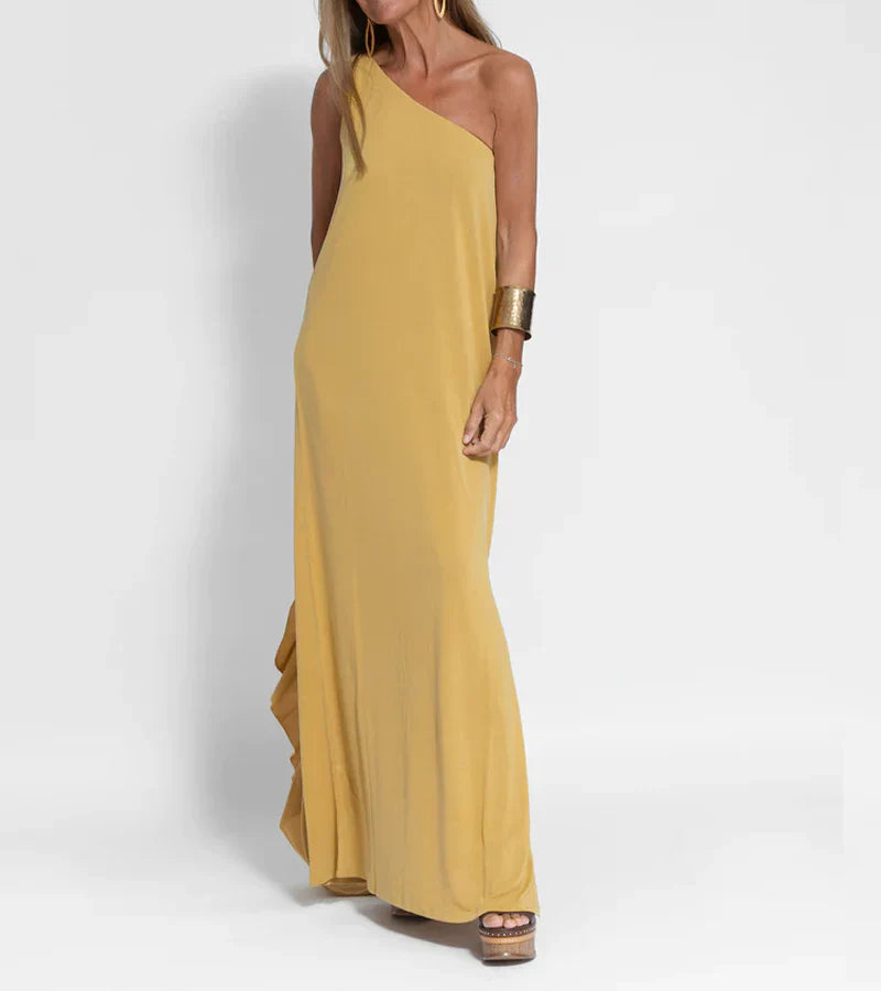 Robe longue stylisée Rebecca avec épaule unique pour les femmes