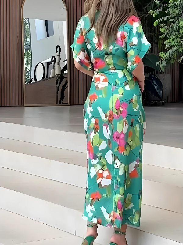 Rona - Élégante robe florale verte pour femmes
