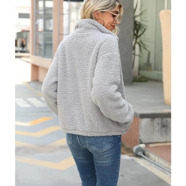 Chloe - Veste Sherpa d'hiver de luxe avec fermeture éclair et poches spacieuses, gilet polaire confortable