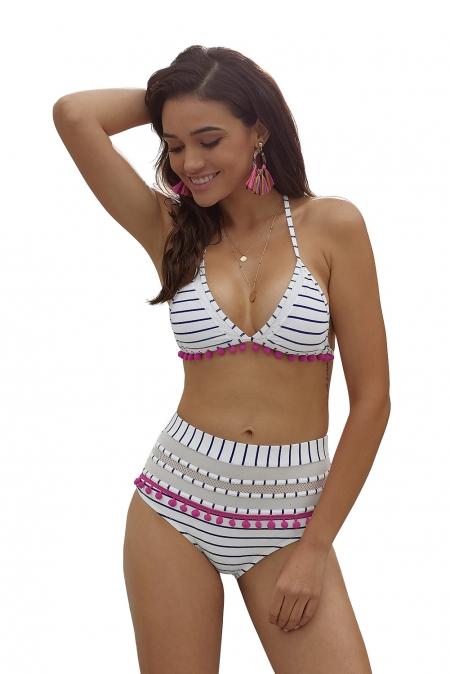 Elora - Bikini taille haute élégant avec rayures tendance pour femmes