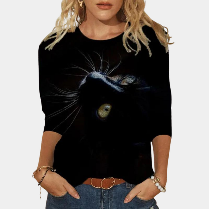 Chemisier chic pour femmes avec imprimé chat ludique