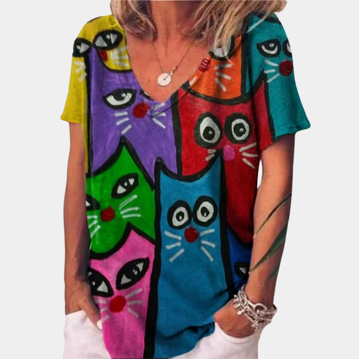 T-shirt femme à la mode avec imprimé chat mignon