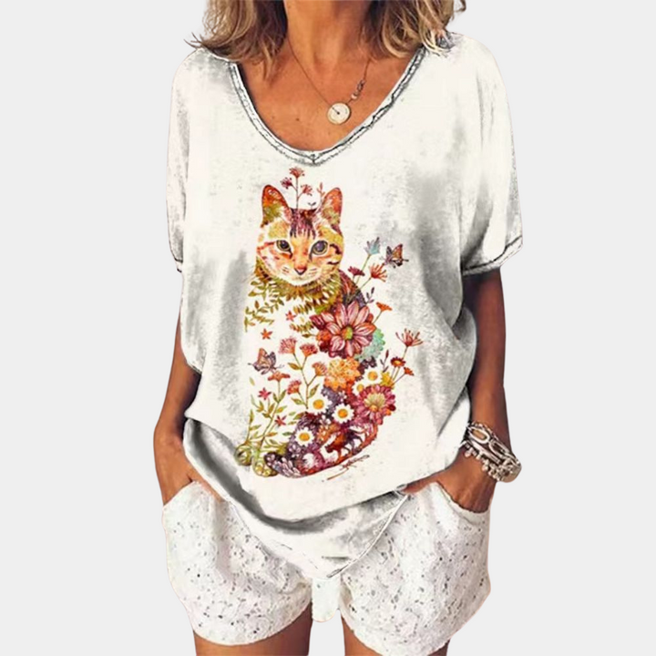 T-shirt femme à la mode avec imprimé chat mignon