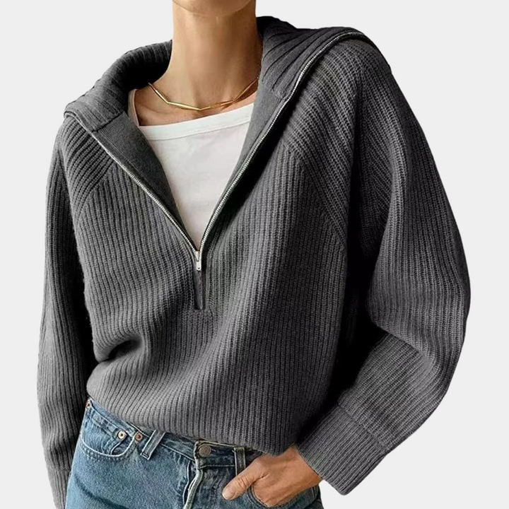 Olina - Top en maille pour femme, élégant et confortable, avec fermeture semi-zippée chic