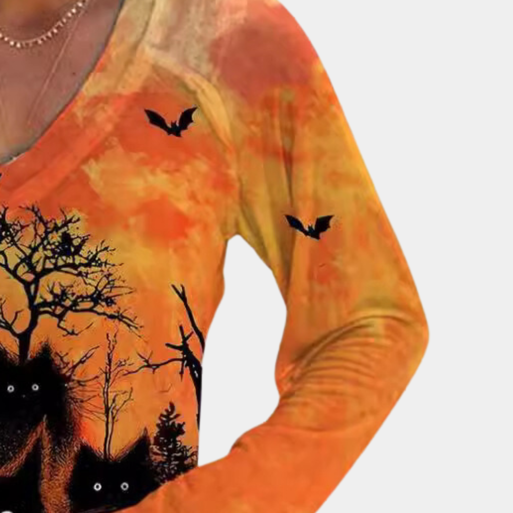 Style effrayant : T-shirt pour femmes avec imprimé chat d'Halloween