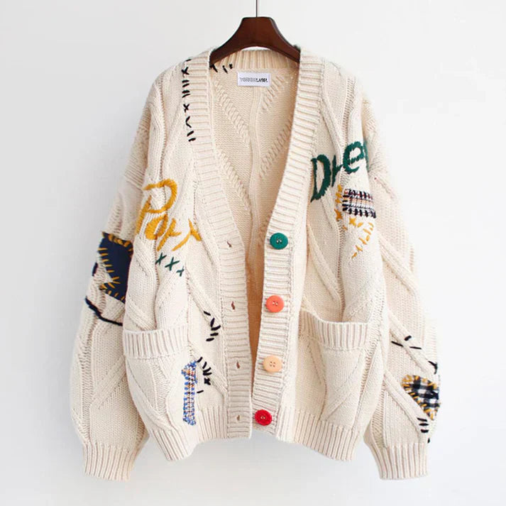 Ella - magnifique cardigan avec des détails uniques en patchwork