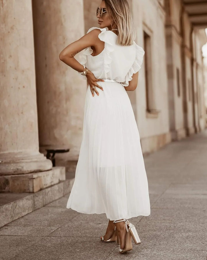 Robe longue plissée blanche éclatante pour femmes - Collection Riley