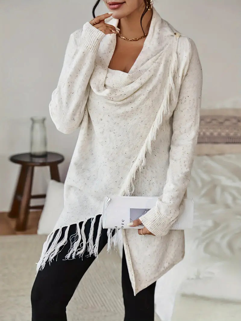 Katherine - Cardigan élégant à col chic et ourlet à pompons tendance