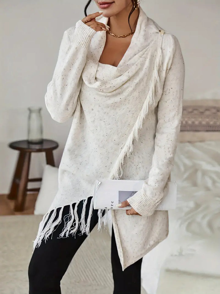 Katherine - Cardigan élégant à col chic et ourlet à pompons tendance