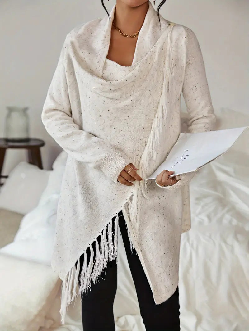 Katherine - Cardigan élégant à col chic et ourlet à pompons tendance