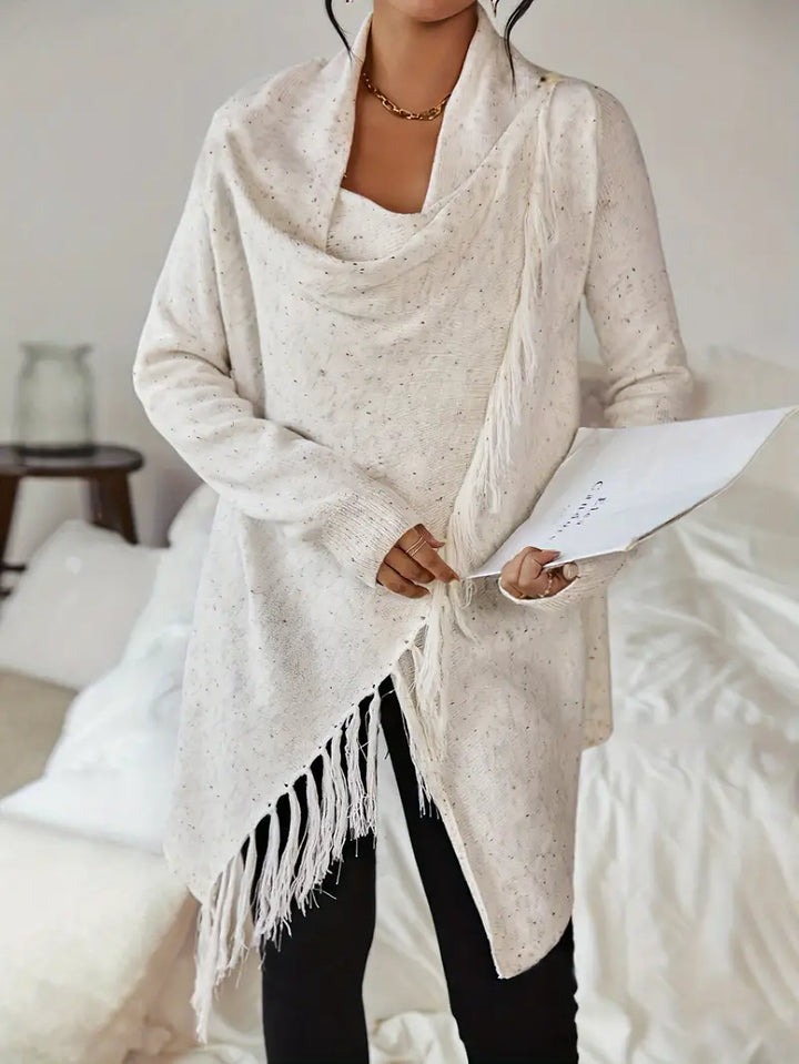 Katherine - Cardigan élégant à col chic et ourlet à pompons tendance