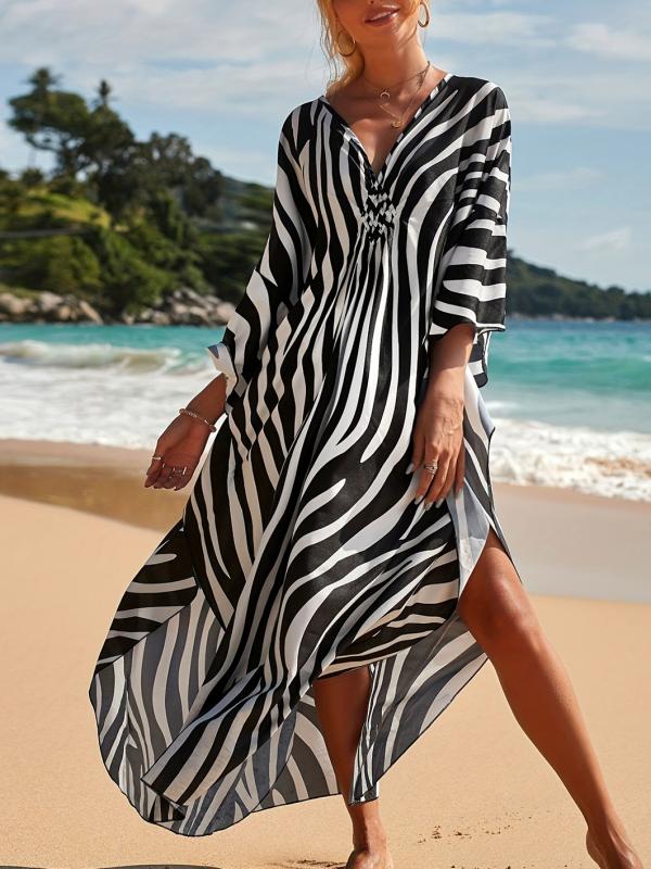 Krista - Robe de plage zébrée élégante et confortable avec col en V pour femmes