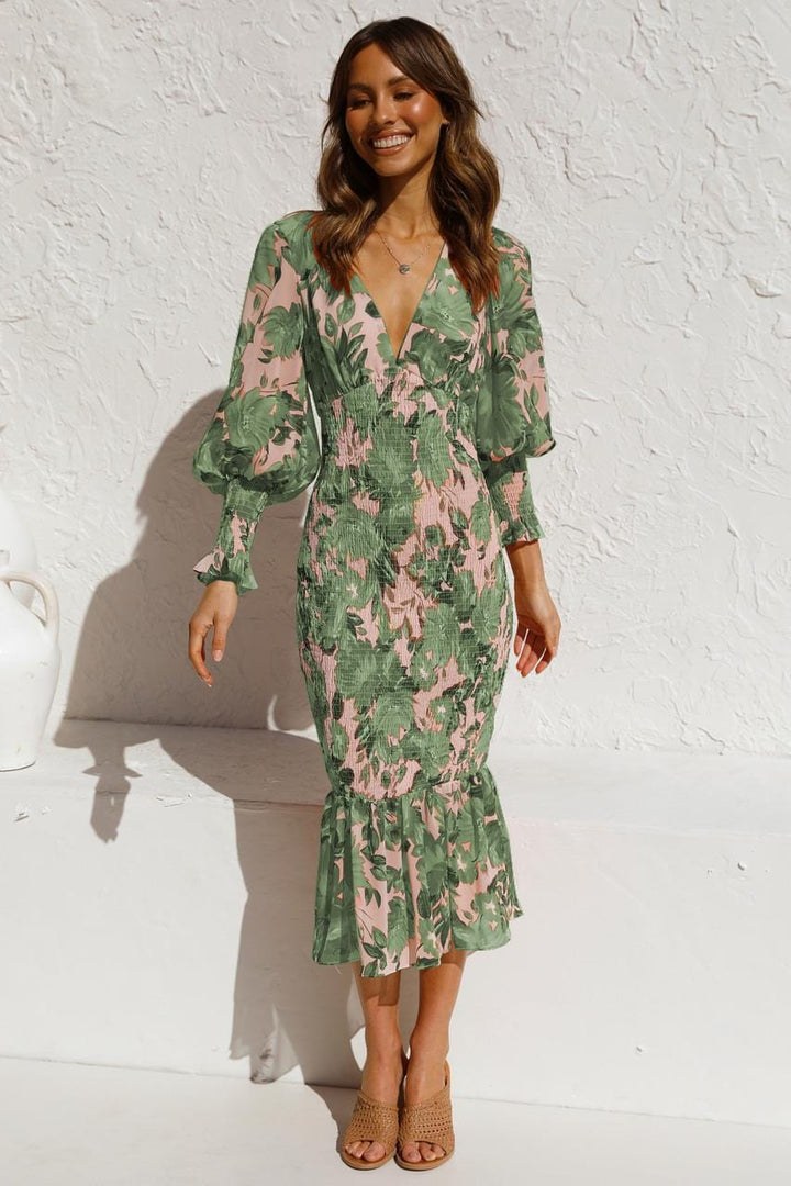 Ella - Robe longue à manches longues verte élégante pour femmes
